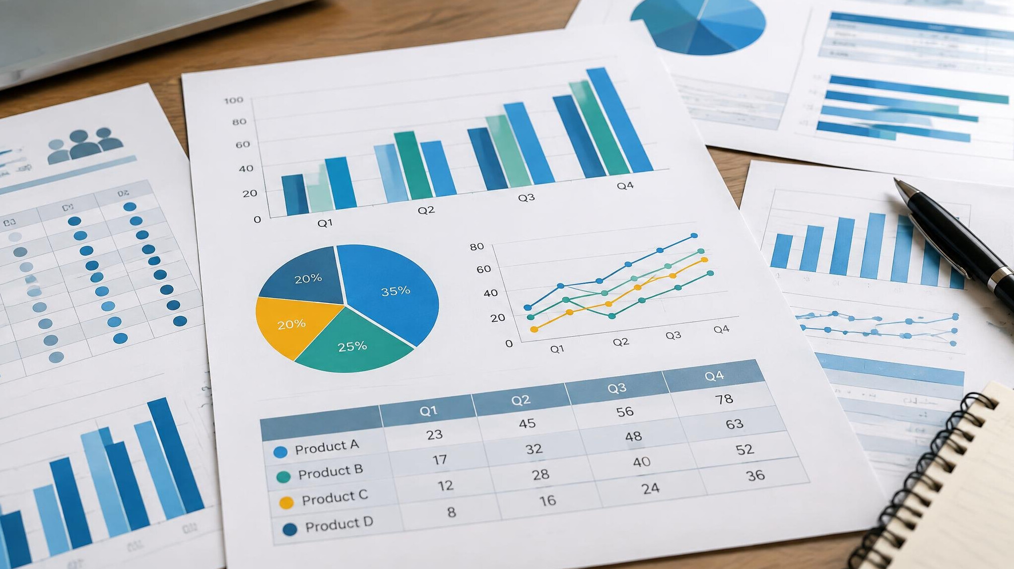Close-up of statistical charts and graphs on paper representing research methodology
