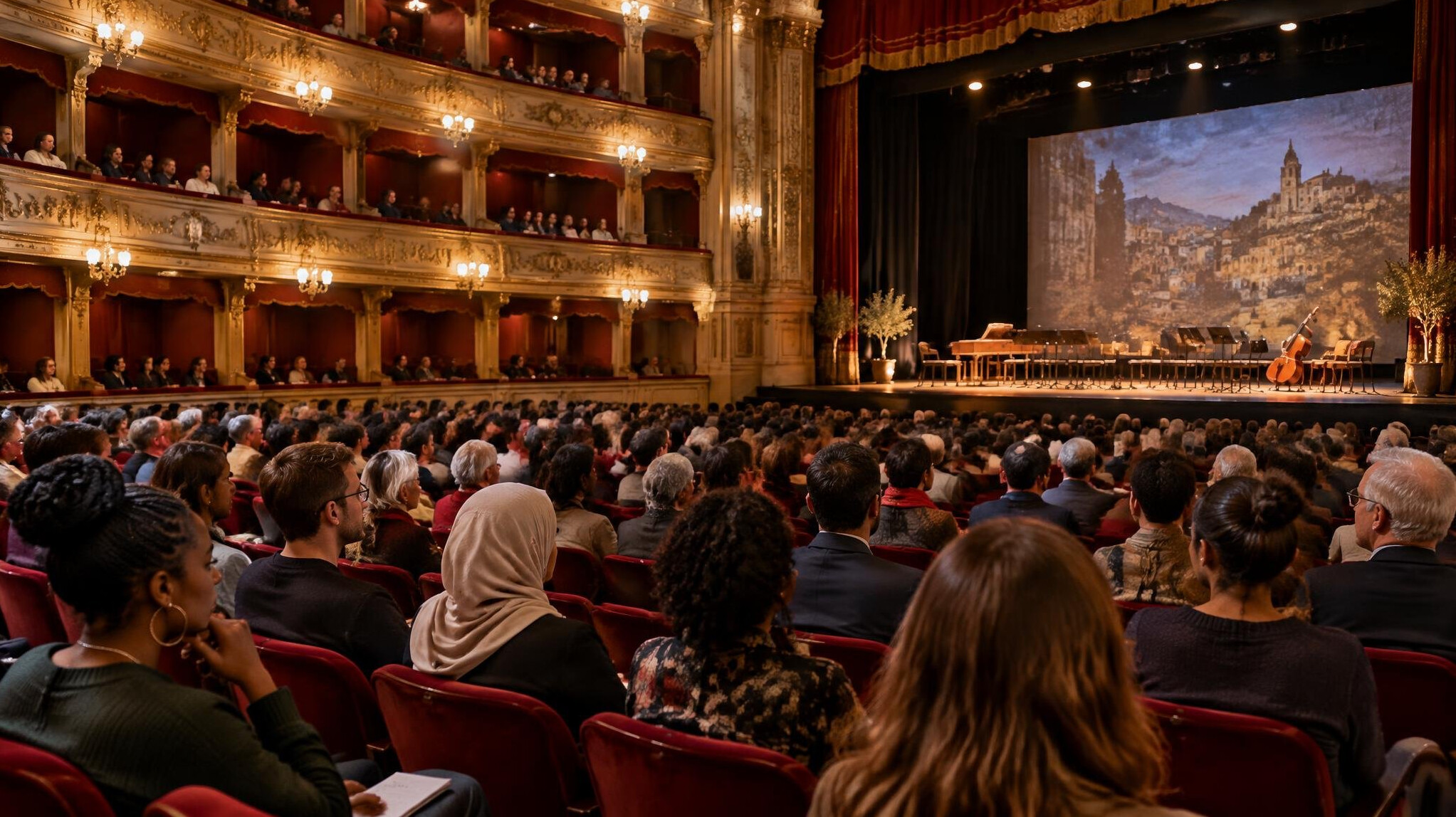 Audience seated in a theater representing cultural and social research